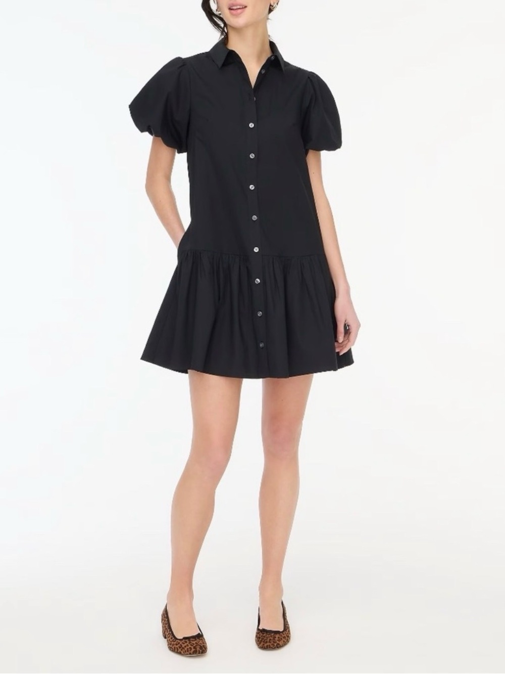 J. Crew Factory Black Puff-Sleeve Button-Down Mini Dress Size 16 NWT